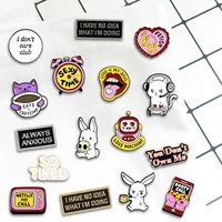 creative trendy cartoon rabbit text oil drop brooch pin denim bag gift for friends men women fashion jewelry clothes decoration