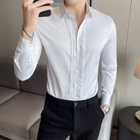 four seasons new pure color lapel single breasted british fashion light luxury quality men shirt slim personal style mens wear