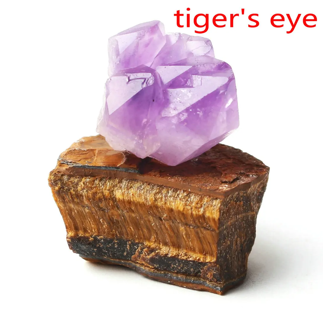 tiger eye 1 шт. смешанный природный Аметист Кристалл кластер с рок Грубые каменные минералы образец Рейки Исцеление Декор красочный подарок - Цвет: tiger eye