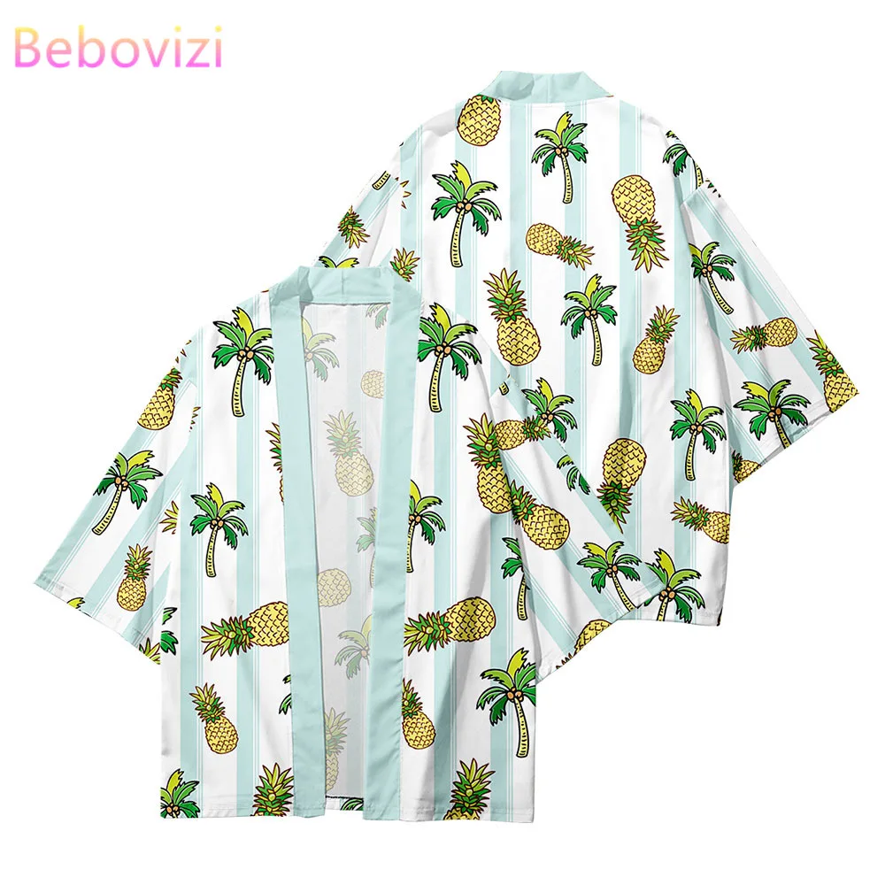 

XXS-6XL Pink Pineapple Strawberry Print Japanese Asian Streetwear Cardigan Women Men Harajuku Haori Kimono Top Yukata Clothes