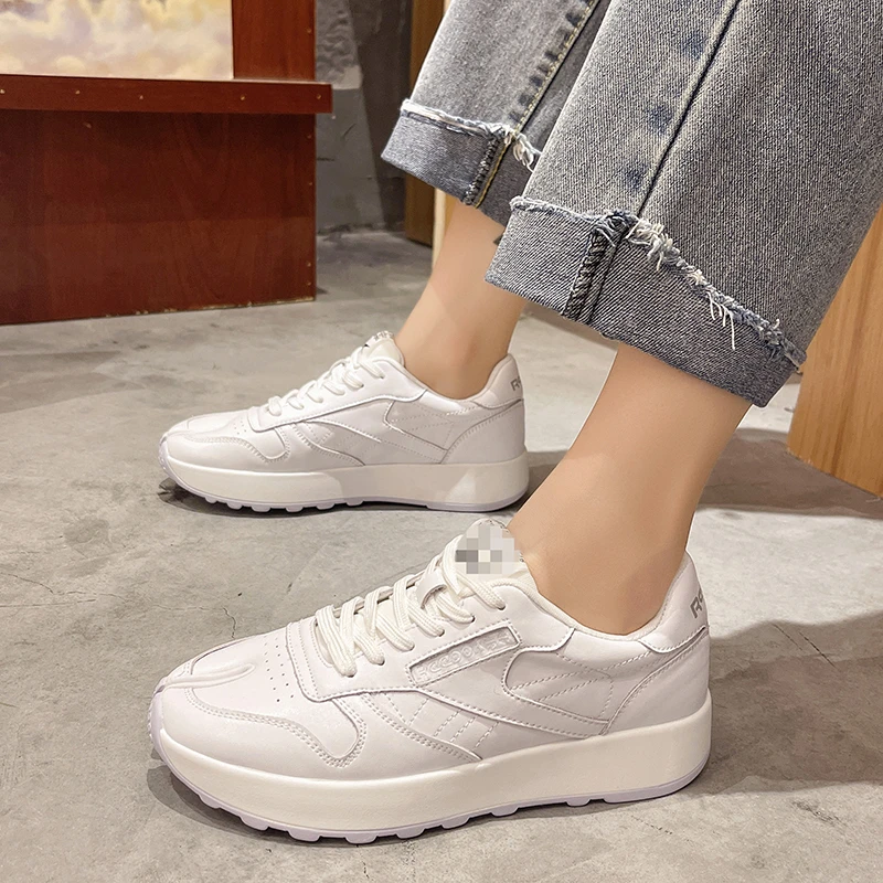 

Runway Split Toe Casual Shoes Woman Thick Sole Sneakers Lace Up Running Shoes Women Gneuine Leather White Sport Shoes Woman
