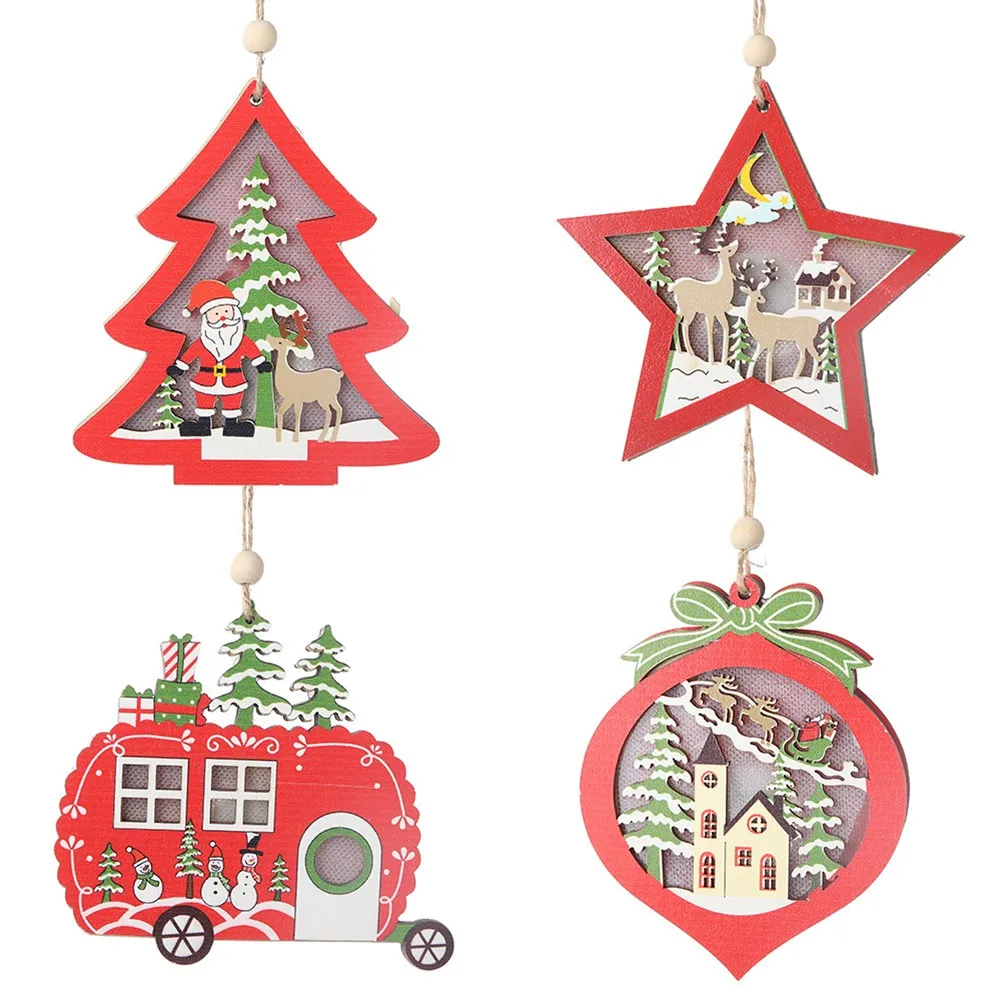 

Christmas Tree Ornament Lamp LED Light Santa Claus Snowflake Five-pointed Star Shaped Houses Xmas Hanging Pendant