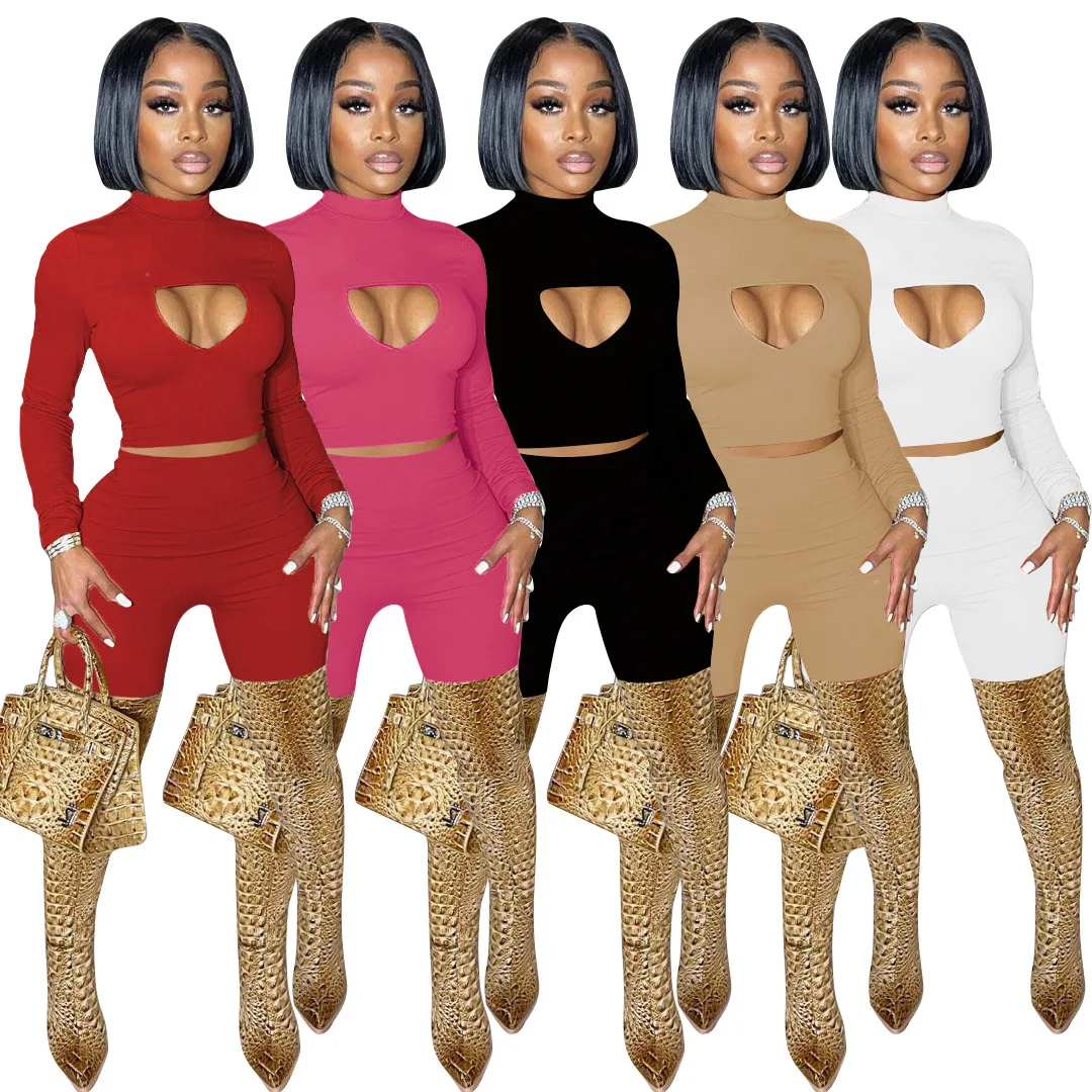 

Autumn Sexy Solid Two Piece Set For Women Long Sleeve Hollow Out Top Pencil Pants Jogging Tracksuit Sportswear Fashion Outfits