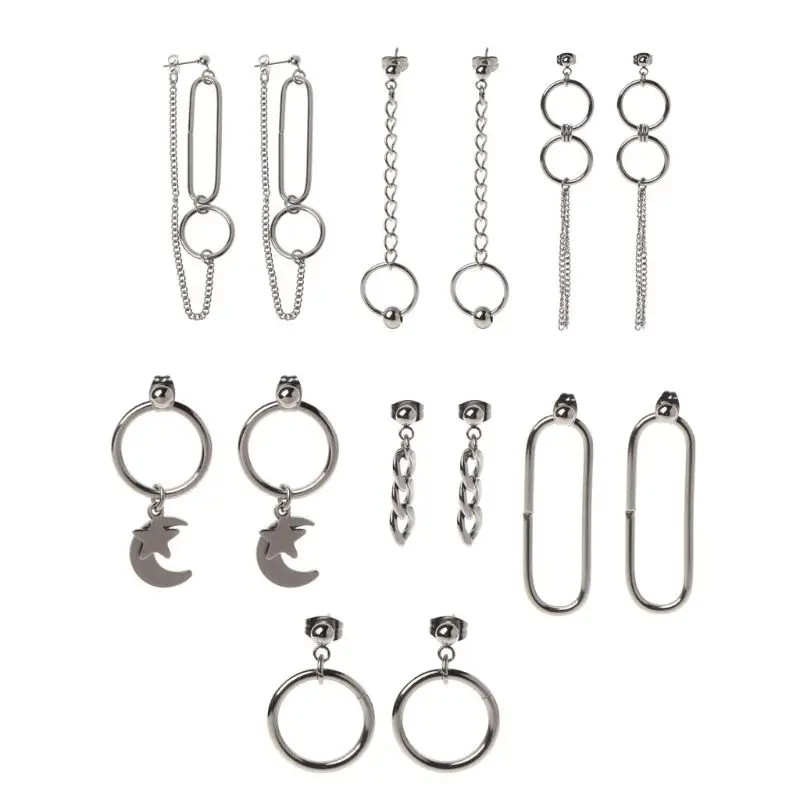 7 пар KPOP корейские ювелирные изделия серебряного цвета Длинная цепочка из