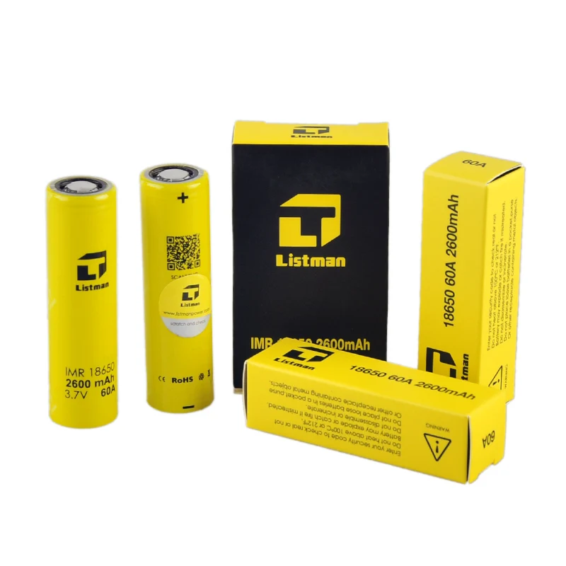 Listman IMR 18650 батарея для бокс мод электронных сигарет 3 7 V 60A 2600mAh литий ионная