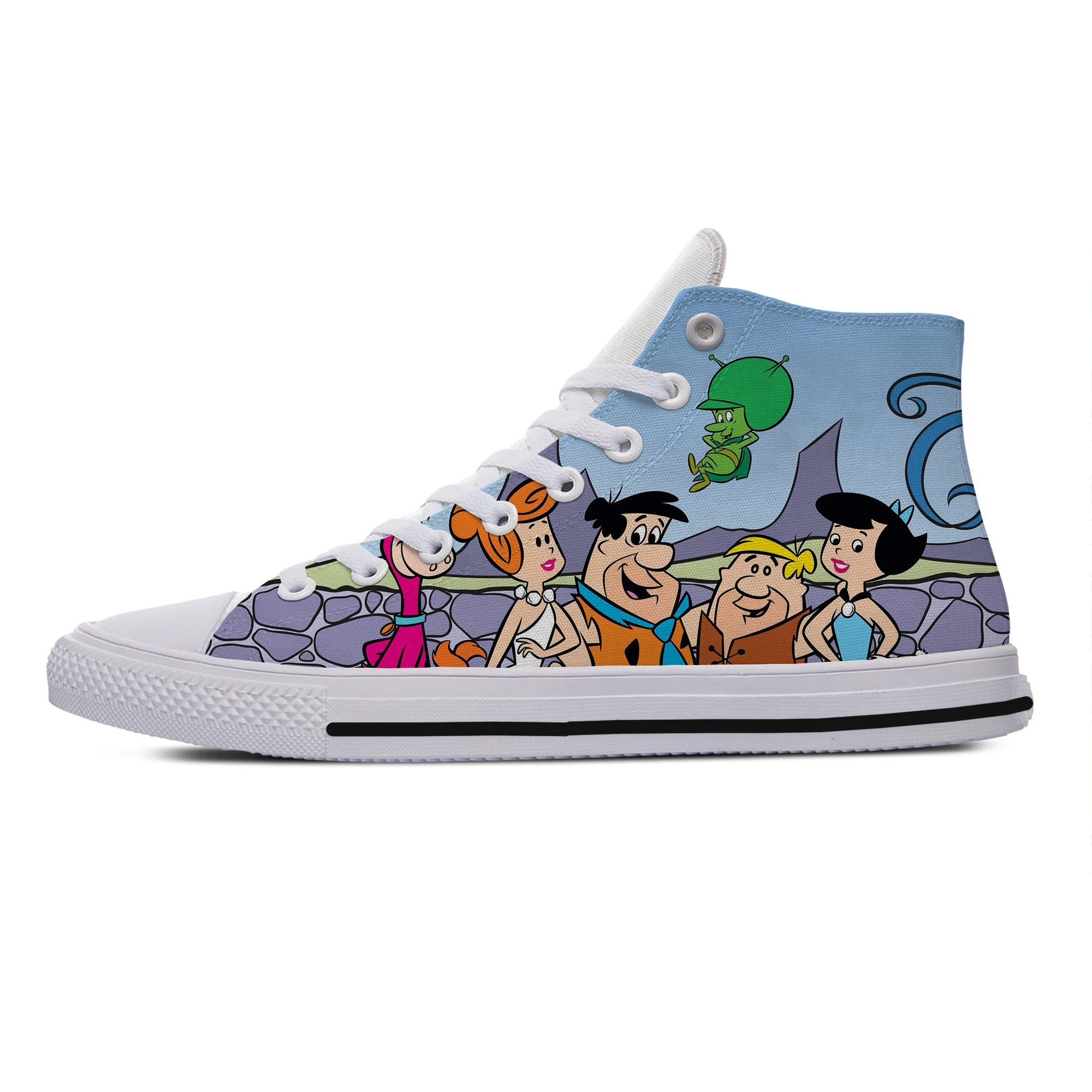 Лидер продаж; Новинка; забавные туфли с рисунками из мультфильмов «Jetsons Meet The Flintstones»; Мужская и женская обувь с 3D-принтом; Harajuku; легкий классический парусиновая обувь