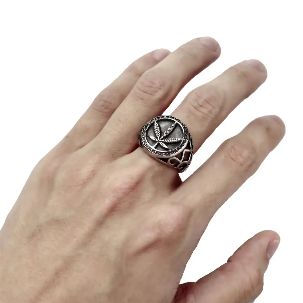 Mens Boys Stainless Steel Ring Weed Marijuana Cannabis Leaf Symbol Fashion Jewelry Size 8-13 | Украшения и аксессуары