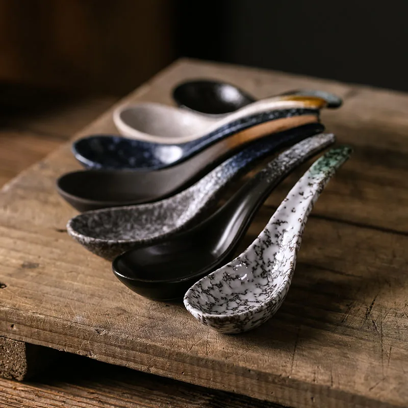 FANCITY Japanese soup spoon household ceramic Ramen rice porridge dessert creative retro and Ko | Дом и сад