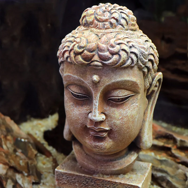 

New Fish Tank Landscaping Aquarium Decoration Simulation Stone Buddha Head Ornaments Aquascape Decor Aquarium Accessories
