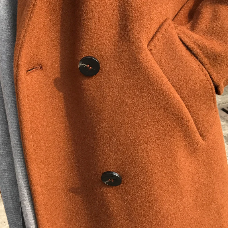 

New Women Spring V-Neck Autumn Double Breasted Wool Coat Female Slim Fashion Comfortable Concise Style Tweed Coat ZX2247