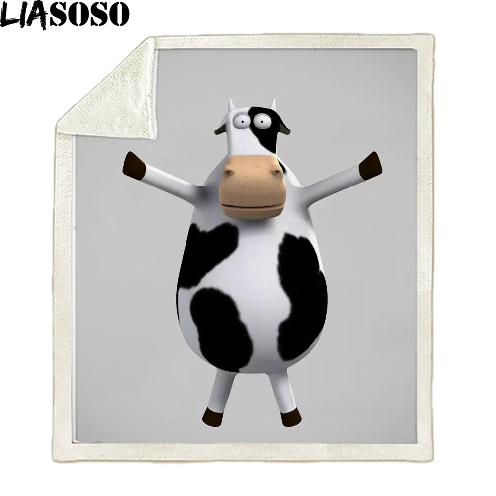 

LIASOSO Popular Cartoon Cow Blanket 3D Print Plush Sherpa Blanket Sofa Bed Chair Rest Bedspread Animal Blanket Travel Supplies