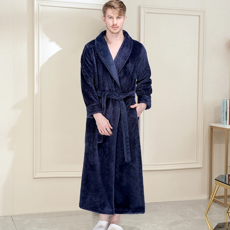 Men Navy Распродажа, удлиненный Мягкий банный халат для влюбленных, Женское зимнее теплое толстое кимоно, халат для невесты, свадебные халаты - Цвет: Men Navy