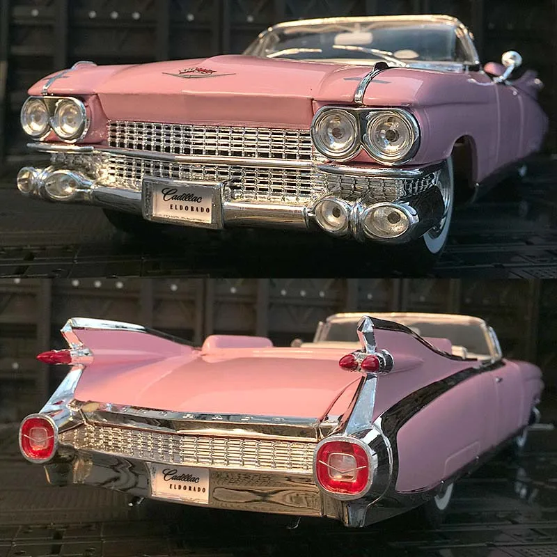 

Новинка, модели автомобиля Maisto 1/18, литые модели кадиллака 1959, подарки для детей, коллекция дисплеев, украшения, розовый металл, пластик, рези...