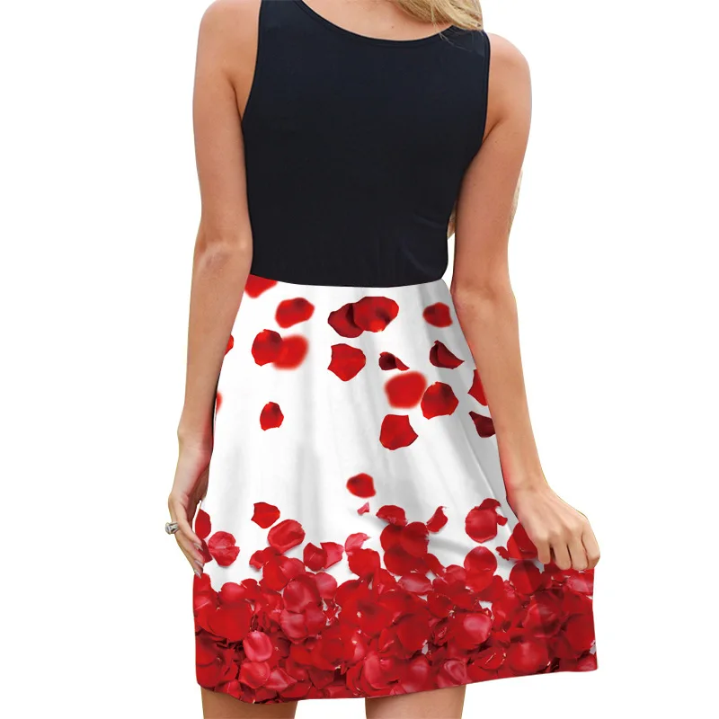 

Casual Floral Leaves Printed Dress For Womens Sleeveless Tank Crew Neck Pullover A Line Big Swing Vintage Above Knee Mini Dress