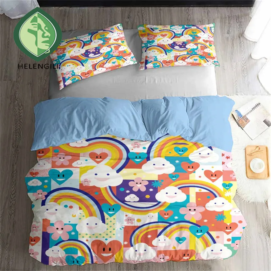 

HELENGILI 3D Bedding Set Rainbow Cloud Print Duvet Cover Set Bedclothes with Pillowcase Bed Set Home Textiles #CHY01