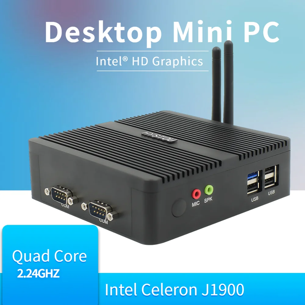 Hystou Fanless Mini PC Windows 10 Intel J1900 Dual LAN Pfsense Firewall Computer HTPC TV Box Nano ITX Industrial PC Barebone