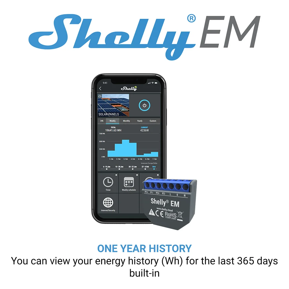 Умный выключатель Shelly EM + 50A беспроводной Реле с Wi Fi совместим Alexa Google Home защита для