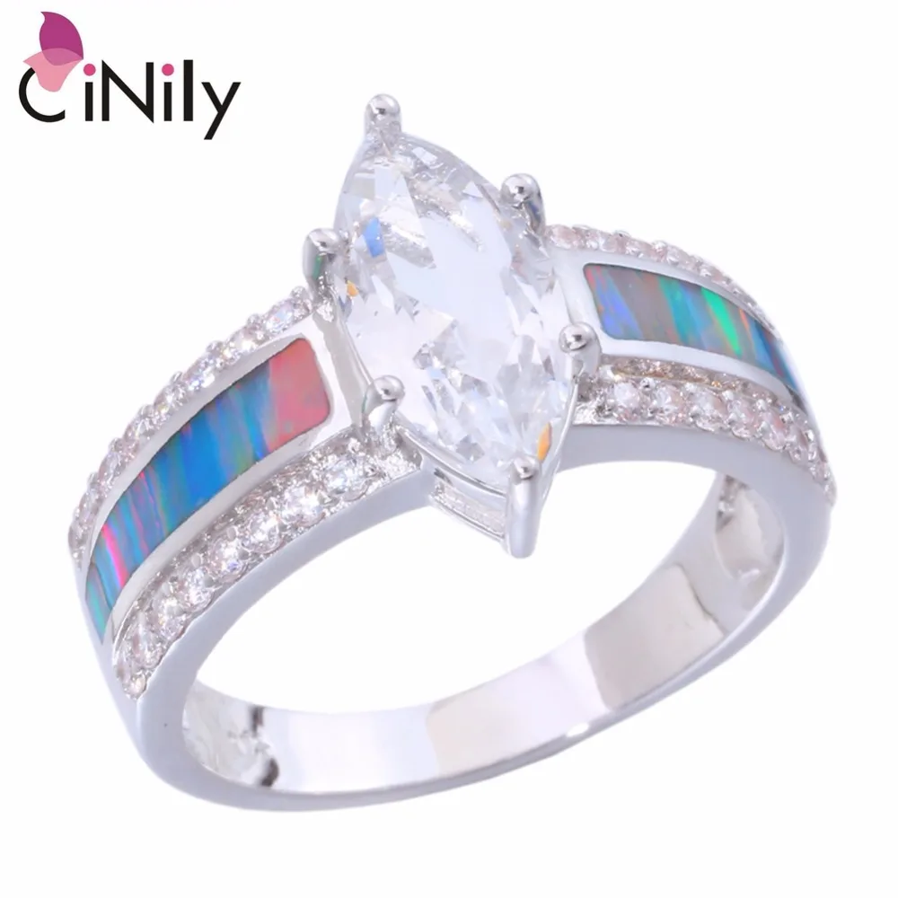 

CiNily Created Rainbow Fire Opal White Stone Cubic Zirconia Silver Plated Wholesale for Women Jewelry Ring Size 6-9 OJ9258