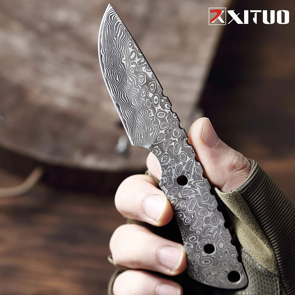 

XITUO DIY Damascus Knife Fixed Blank Blade Sharp Paring Knives Survival Hunting Camping Knives Outdoor Utility Knife For Kitchen