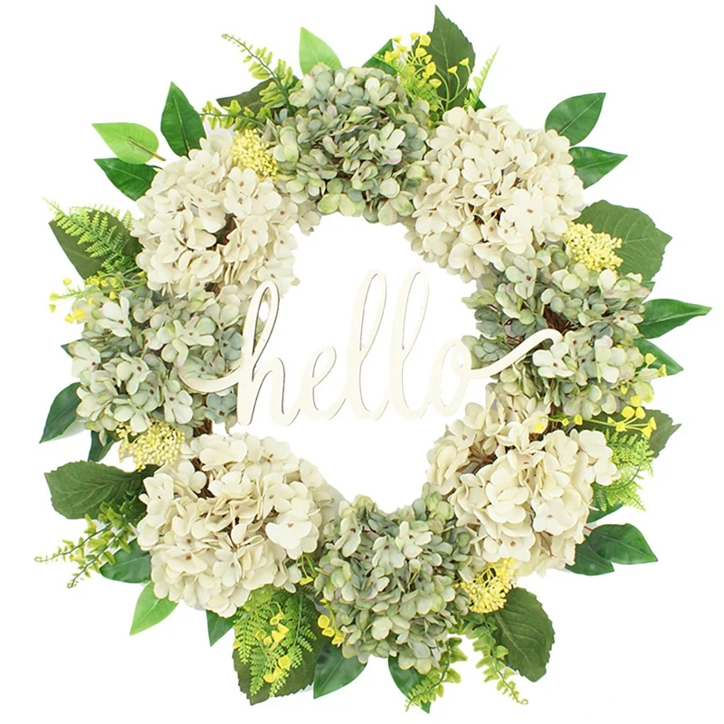 

Spring Wreath for Front Door Wreath Hydrangea Wreath Summer Wreath Handmade Hello Wreath Farmhouse Wreath