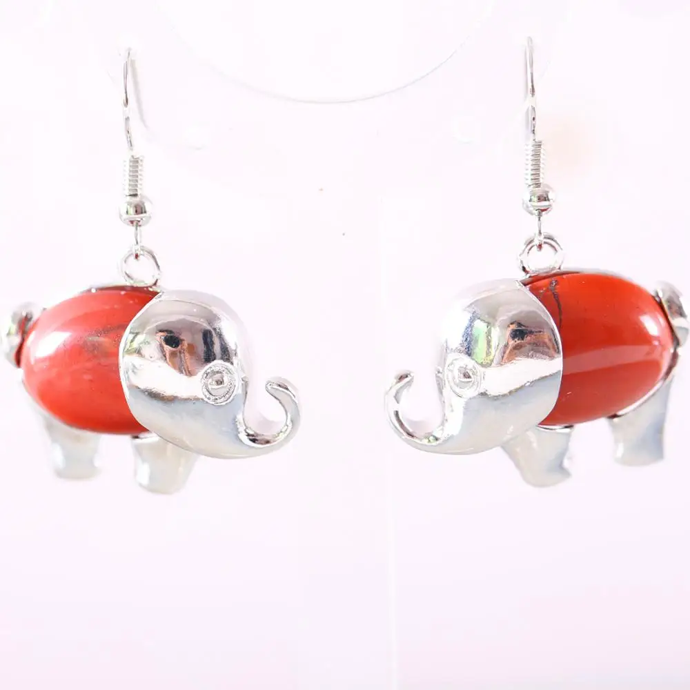 

Ювелирные изделия подарок для женщин Висячие серьги натуральные красные яшмы овальный кабошон 16x28 мм животные серьга слон 1 пара U103