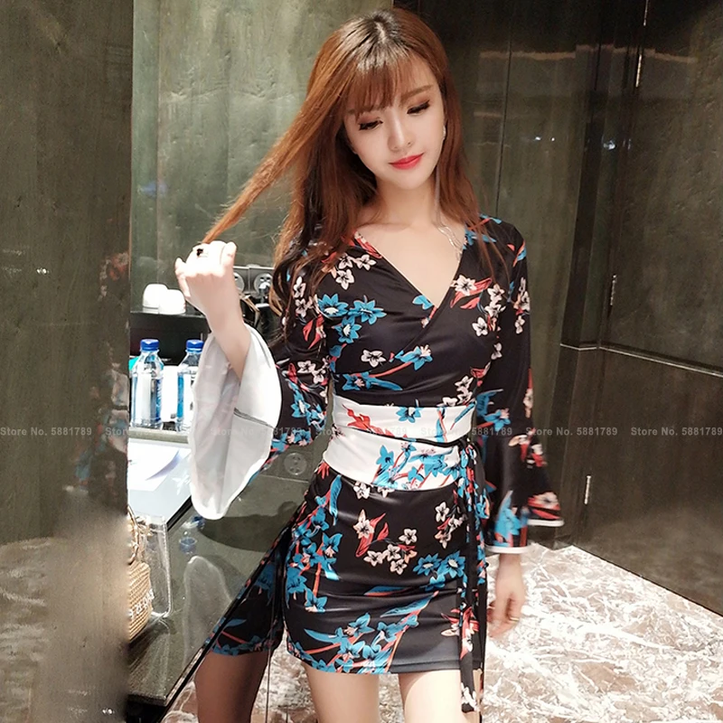

Женские сандалии Стиль кимоно Yukata Haori сексуальное эротическое комплект одежды Клубные вечерние элегантные Цветочный принт мини платье поя...
