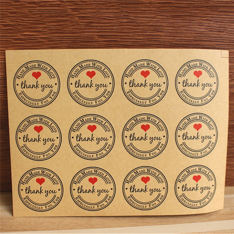 

12/60/120pcs Kraft Sealing Sticker Labels Heart Thank You Round Craft Packaging Seals For Wedding Party Gifts Decoration