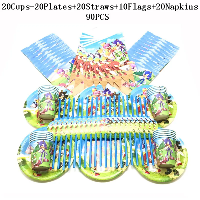 Juego de dibujos animados para ni&ntilde;os, vajilla desechable para fiesta de cumplea&ntilde;os, taza, plato, bandera, suministros de decoraci&oacute;n para fiesta de boda, 80/90/100 Uds.-5