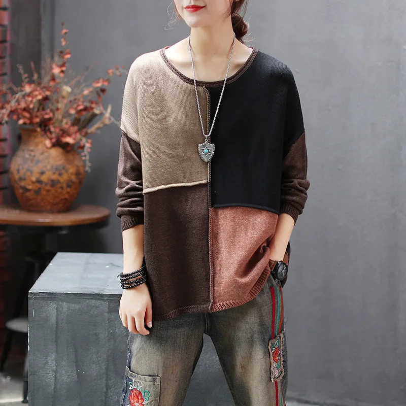 Осенняя футболка Женские Вязаные свободные пуловеры 2019 новые женские топы с