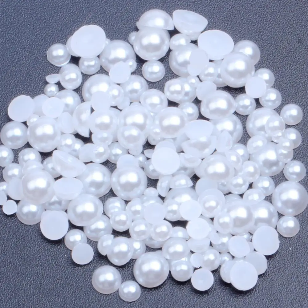 1.5-25mm White Half Round Crafts Resin Pearls 200-10000pcs Flatback Scrapbook Beads For 3D Nails Art DIY Design Decorations | Красота и