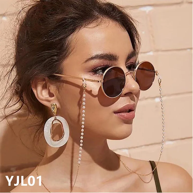 

2021 New Fashion Jewelry Imitation Pearl Glass Crystal Bead Masked Sunglasses Chain Retro Metal Eyeglass Rope Eyewear Lanyards