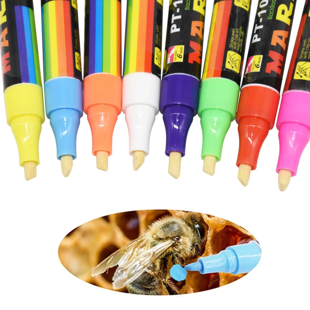 

1 Pcs Queen King Bee Marker Pen LED Highlighter Marks Pen 8 Colors Optional Bevel Nib Paintbrush Beekeeping Queen Bee Tools