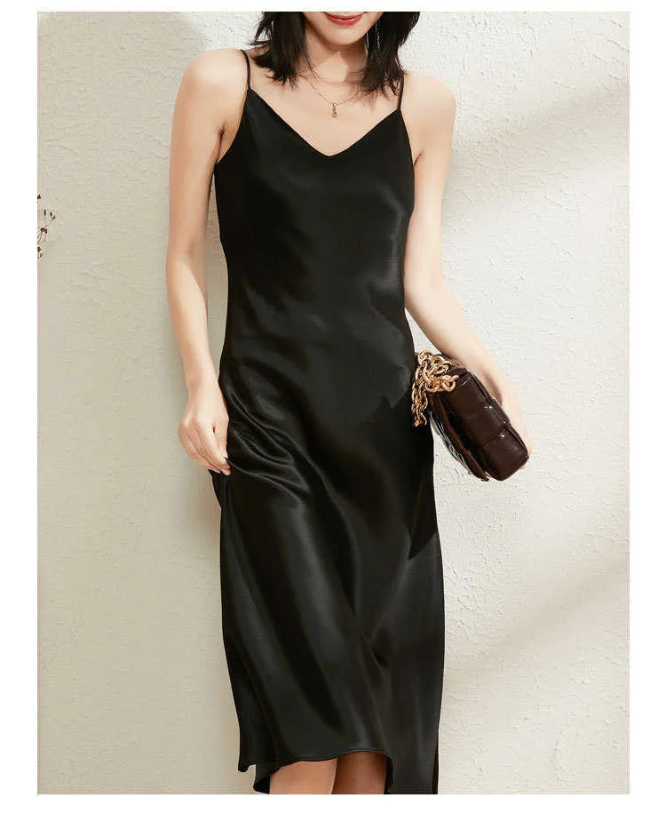 

Acetate satin silk dress 2021 summer new style V-neck suspender skirt length with women
