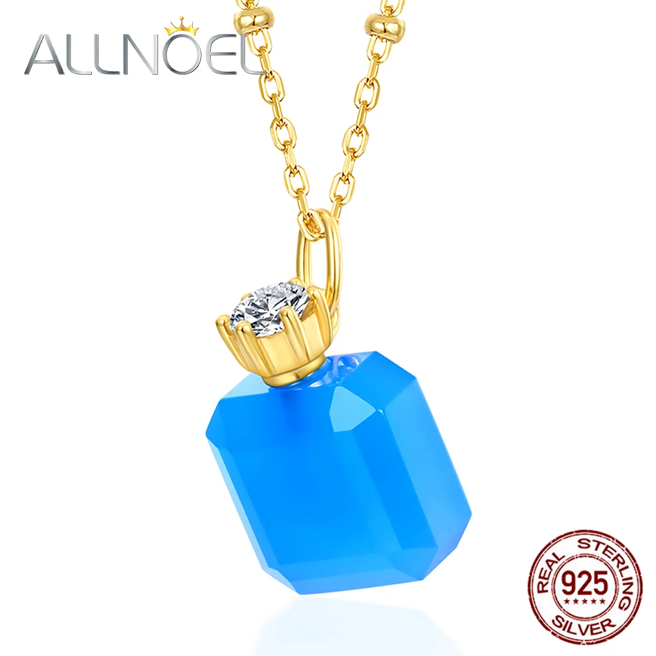 

ALLNOEL, цепочка для свитера из стерлингового серебра 925 пробы, Синий Агат, 5А, белое циркониевое ожерелье с бриллиантом, подвеска, свадебное юве...