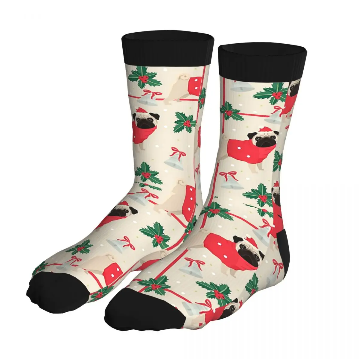

Men's Christmas Pattern Of Pug Dog Dressed As Santa Claus Socks 5% Spandex Tops Vintage Socks Middle Tube Socks Printed Socks