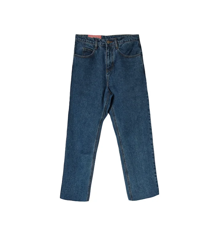 Всесезонные синие укороченные брюки с необработанными краями мужские тонкие