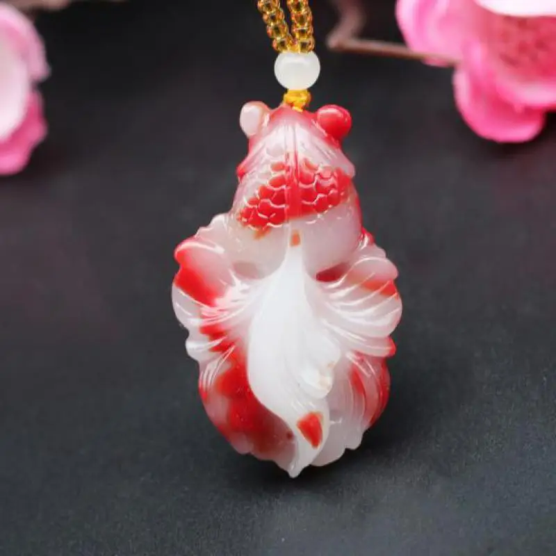 

Natural Red White Jade Goldfish Pendant Necklace Chinese Hand-carved Jadeite Charm Jewelry Fashion Amulet Men Women Lucky Gifts