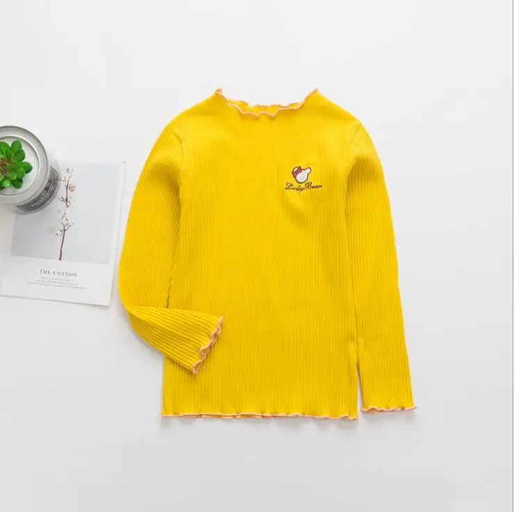 yellow2 Новое поступление; хлопковая футболка с длинными рукавами и оборками для маленьких девочек; осенняя одежда для детей 2-7 лет; блузка; топы - Цвет: yellow2
