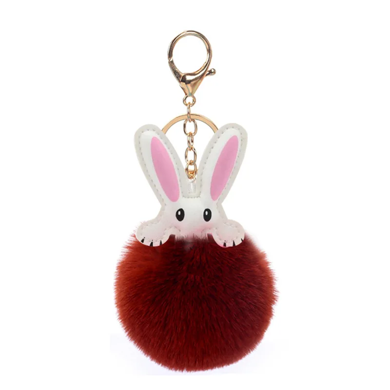 Cute cartoon rabbit keychain pendant car keychain artificial rabbit fur ball pompons keychain handbag women plush keychain
