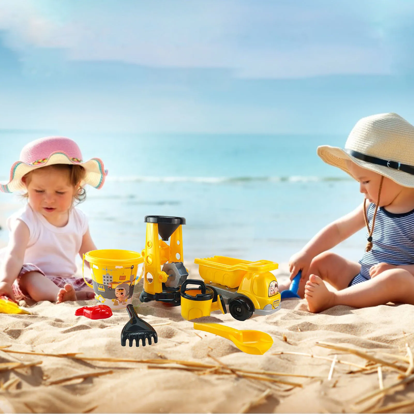 

Kids Beach Sand Toys Set Reusable Sandbox Toys Baby Digging Sand Shovel Truck Bucket Waterwheel Kettle Sand Shaping Mould Set