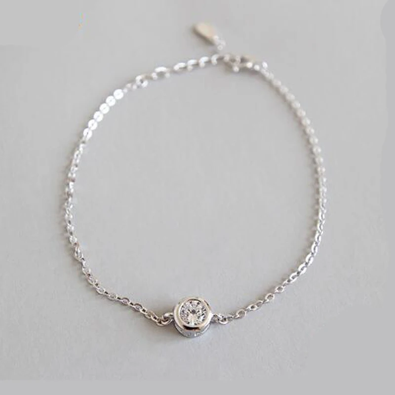 Женский браслет из серебра 100% пробы с круглым фианитом 15 см|Гибкие и жесткие