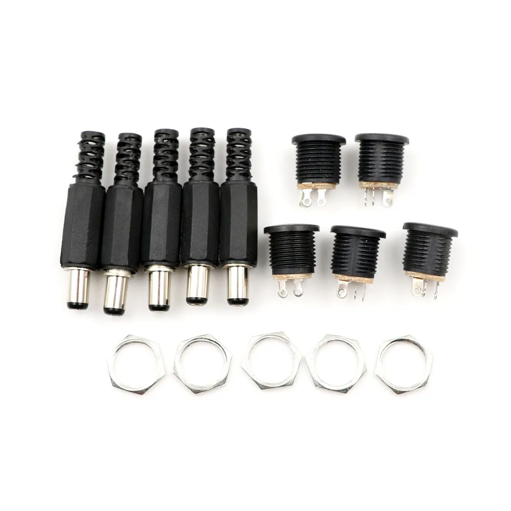 

10PCS 5.5mm x 2.1mm Male DC Power Plug Connector Screw Lock Female Panel Socket Mount Adapter R06 Drop Ship Wholesale