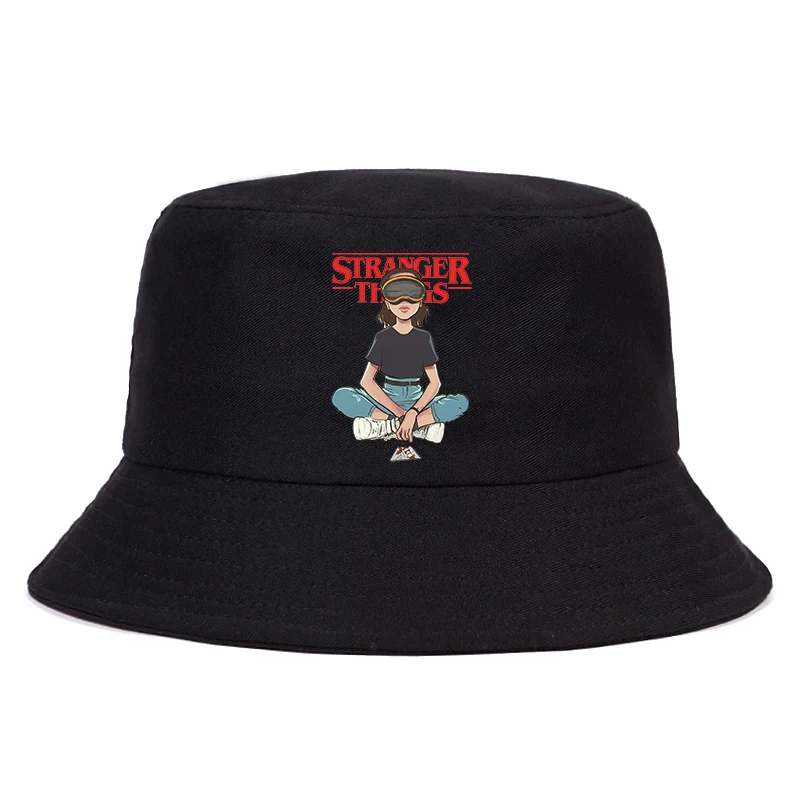 

Stranger Things Season 3 hat Eleven Women Men Panama Bucket Cap The Design Flat Visor Fisherman Hat Harajuku Sun Hat