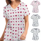 Женская свободная форма для салона красоты Love Heart, модный топ с коротким рукавом и V-образным вырезом, с карманами, одежда для медсестер