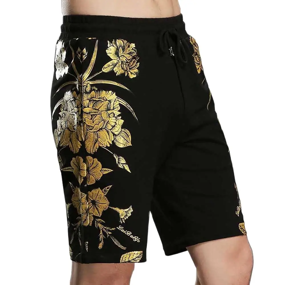 Шорты мужские хлопковые с цветочным принтом повседневные Прямые спортивные
