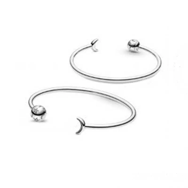 

Blue Planet & Globe Open Bangle Bracelet 100% 925 Sterling Silver Moon & Stars Open Bangle Bracelet Fit Charms Diy Jewelry