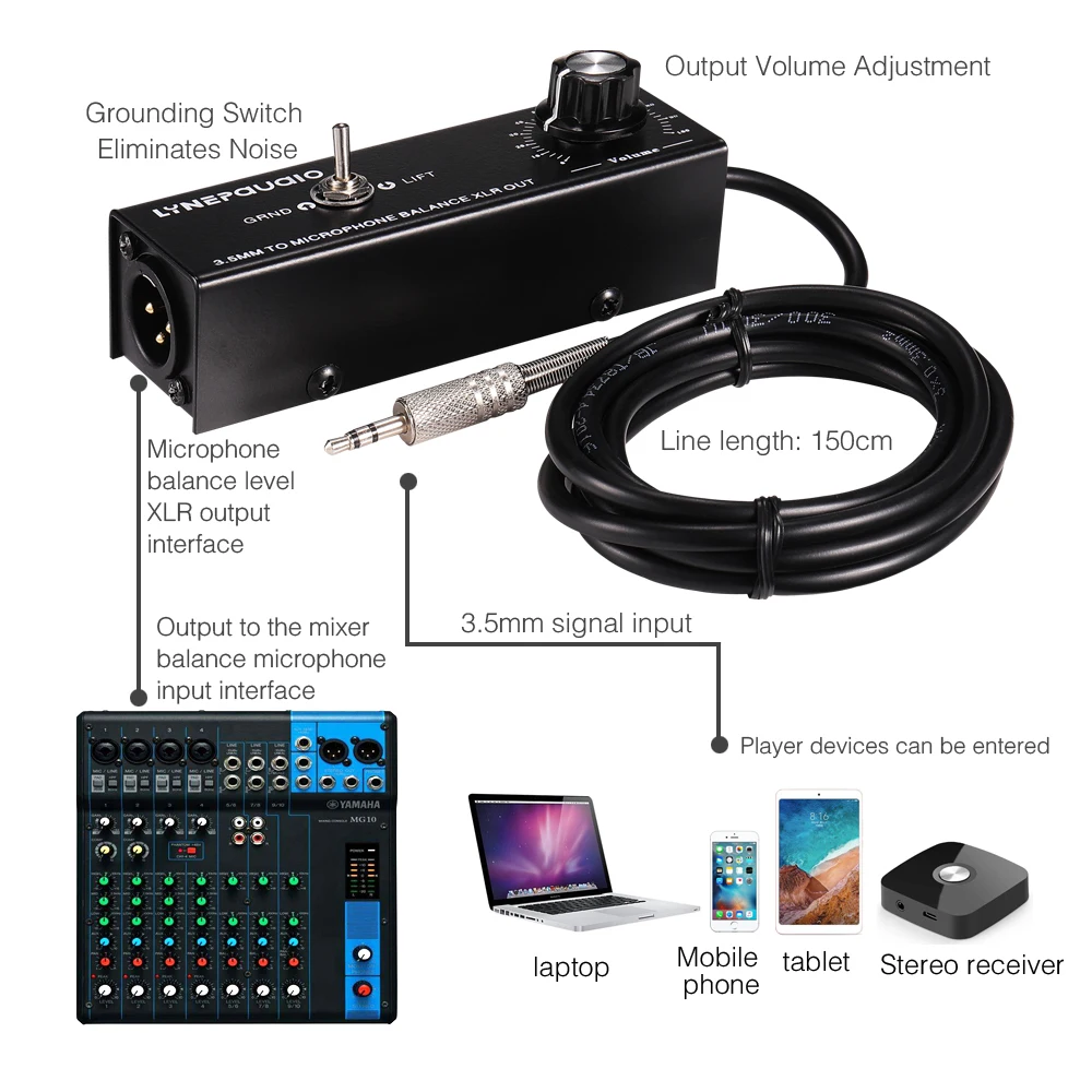 

B012 Professional Stereo Signal Converted to Microphone Balanced Signal Output 3.5mm To Microphone Balance XLR Out