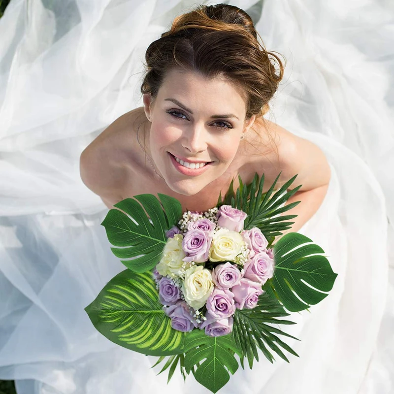 90 искусственных пальмовых листьев со стеблем для тропических вечерние украшения