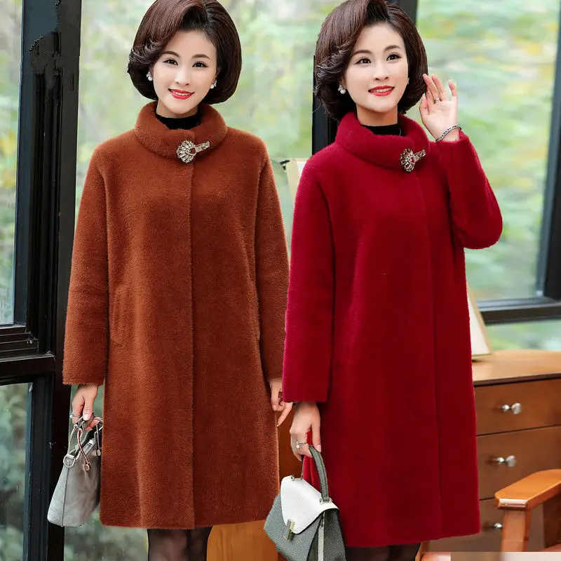 Пальто женское из искусственного меха Осень-зима 2019 для женщин среднего возраста