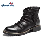 Мужские кожаные ботинки YEINSHAARS, коричневые Ботильоны на молнии в стиле ретро, дышащие мотоциклетные ботинки, вечерняя Обувь, большие размеры, на осень 2019